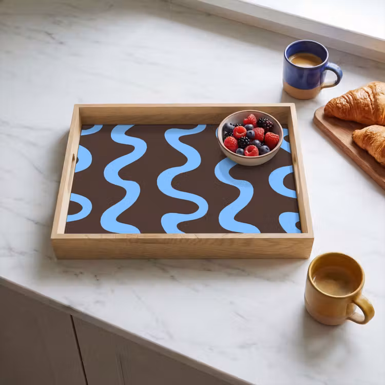 Plateau - Lignes sinueuses - Bleu - Marron - Minimaliste — 3