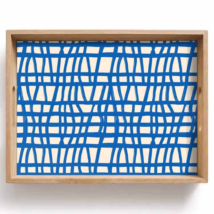 Plateau - Motif à carreaux - Bleu - Crème — 1