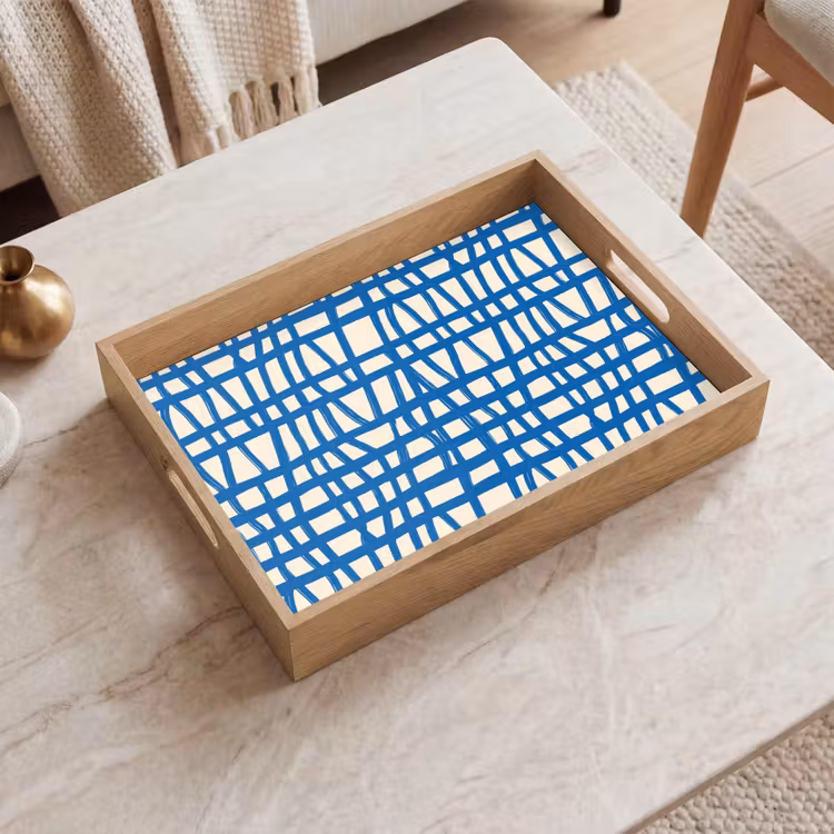 Plateau - Motif à carreaux - Bleu - Crème — 2