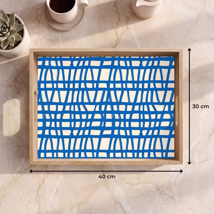 Plateau - Motif à carreaux - Bleu - Crème — 7
