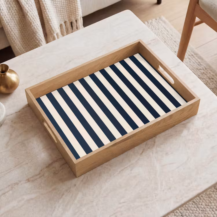Plateau - Rayures verticales - Bleu - Crème — 2