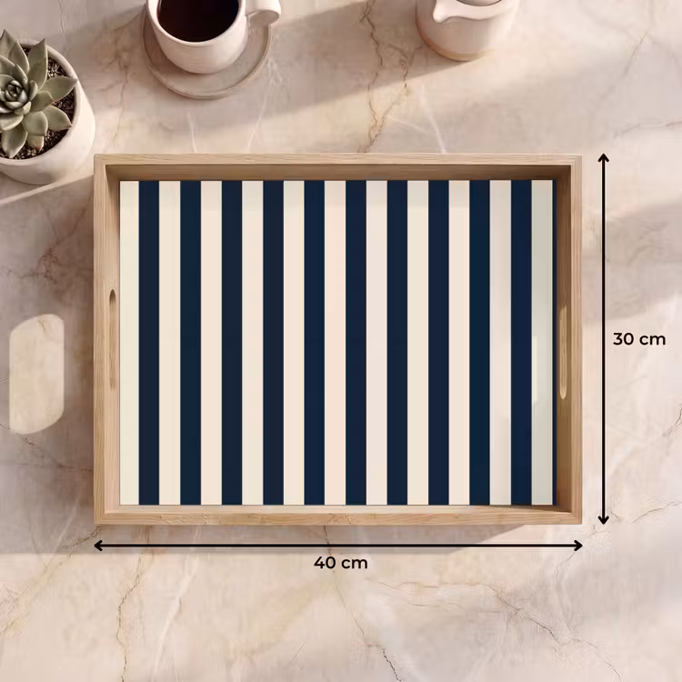 Plateau - Rayures verticales - Bleu - Crème — 7