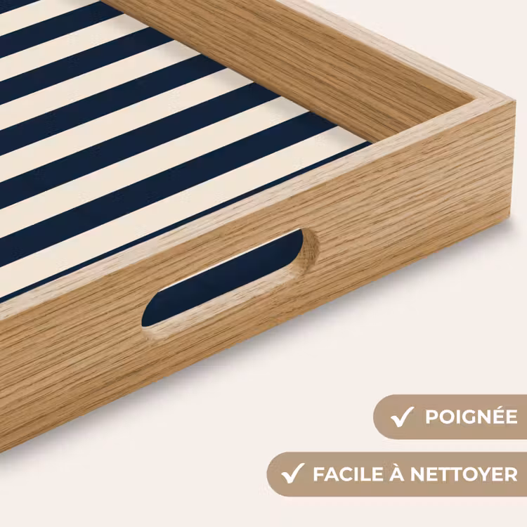 Plateau - Rayures verticales - Bleu - Crème — 8