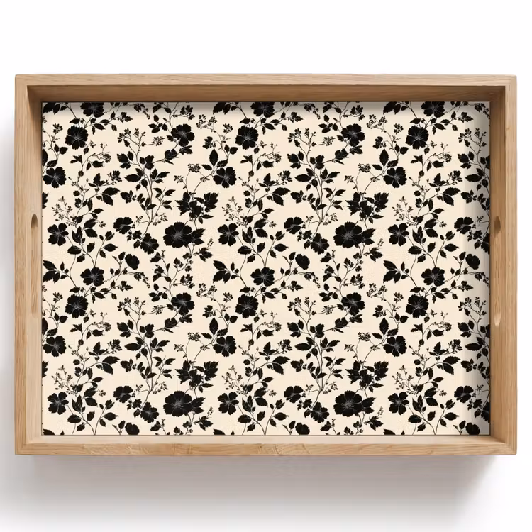 Plateau - Fleurs - Motif - Noir — 1