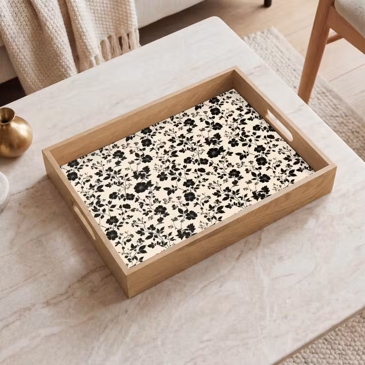 Plateau - Fleurs - Motif - Noir — 2