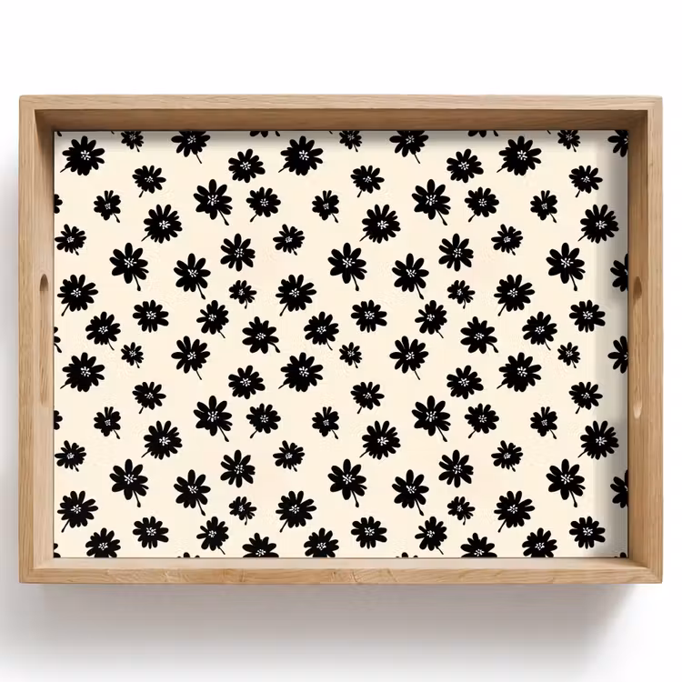 Plateau - Marguerites - Graphique - Noir - Beige — 1