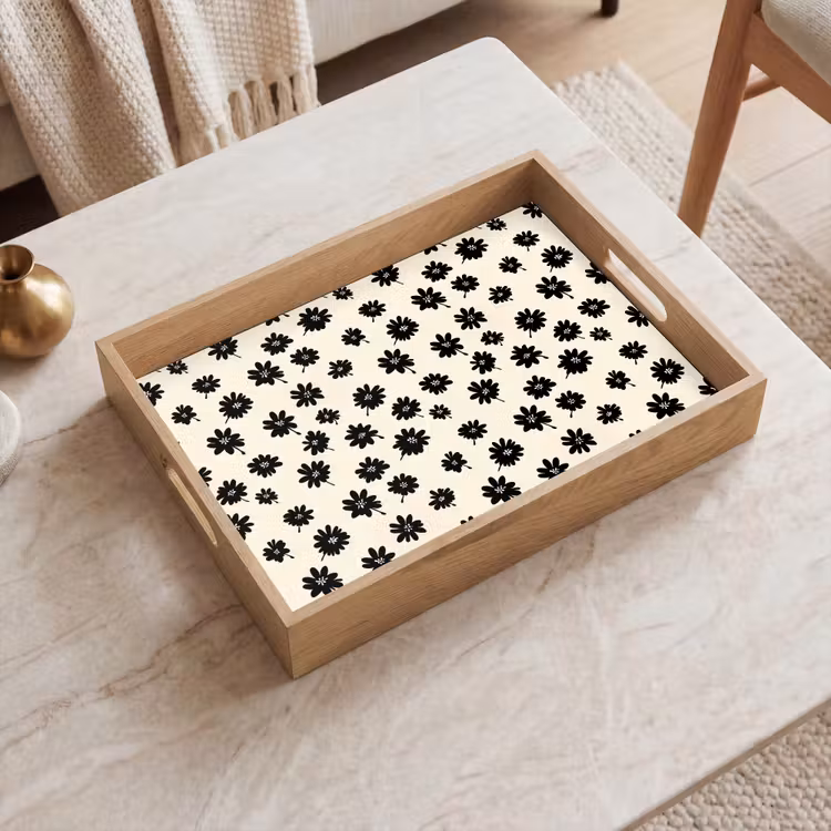 Plateau - Marguerites - Graphique - Noir - Beige — 2