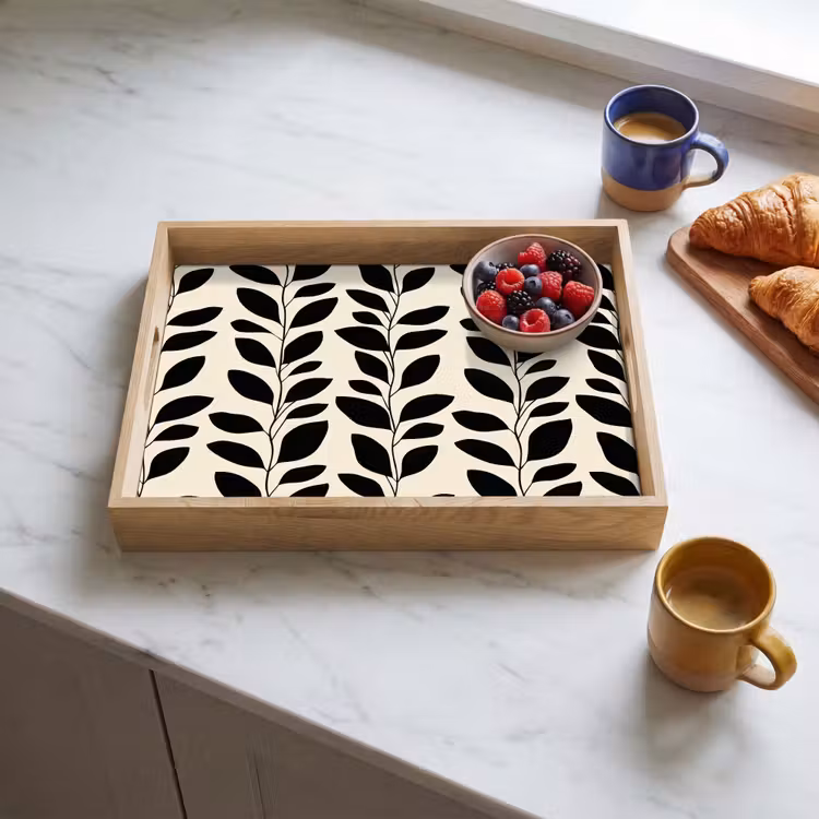 Plateau - Botanique - Motif - Noir - Beige — 3