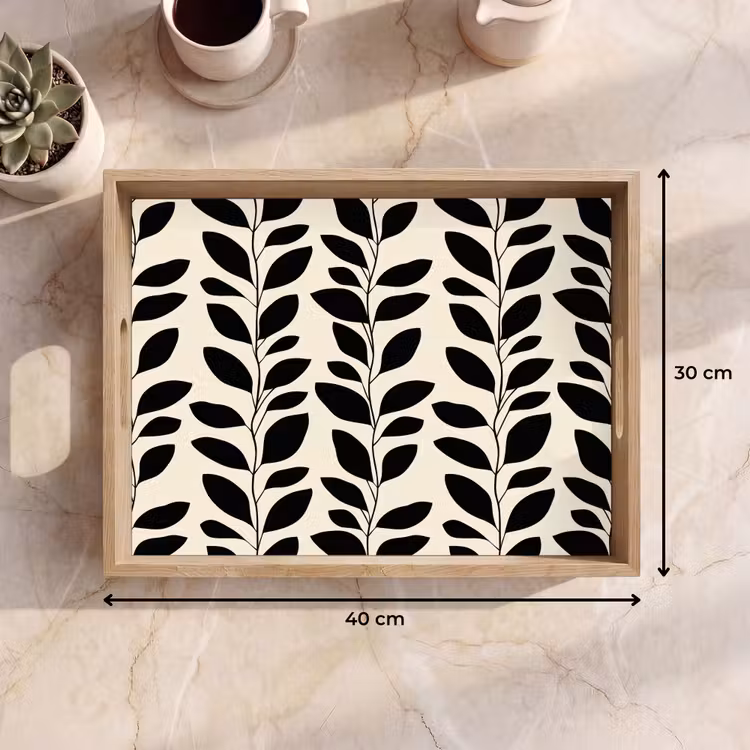 Plateau - Botanique - Motif - Noir - Beige — 7