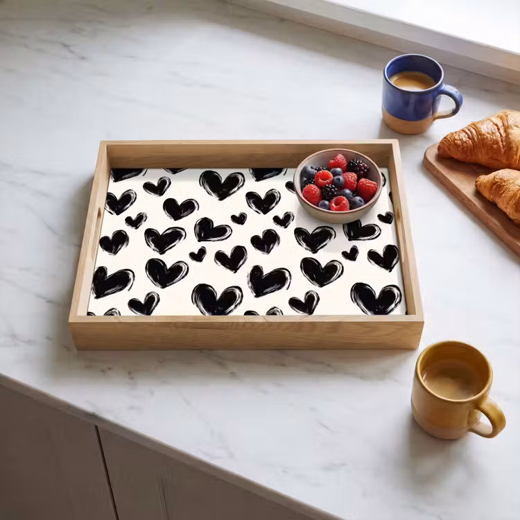 Plateau - Coeurs - Motif - Noir — 3
