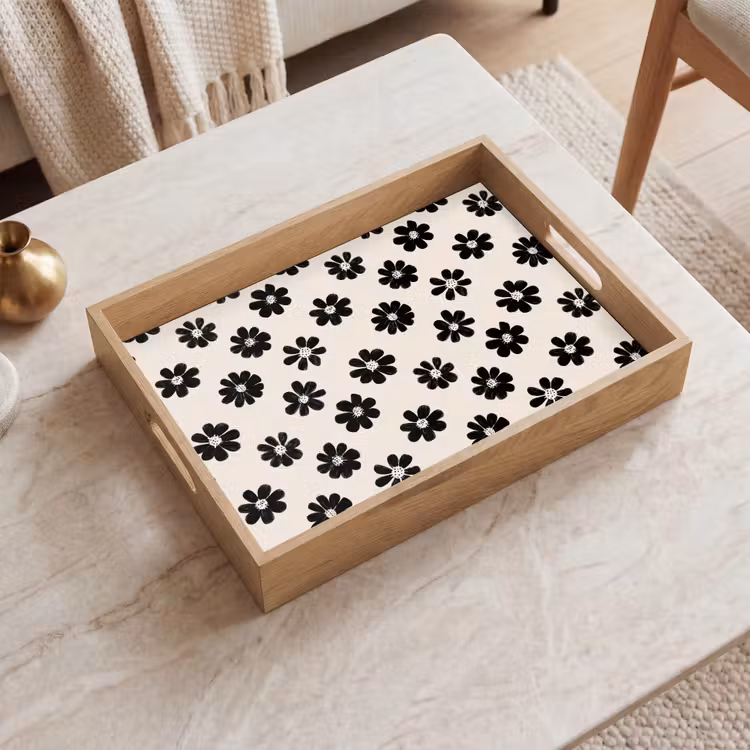 Plateau - Graphique - Marguerites - Noir - Beige — 2