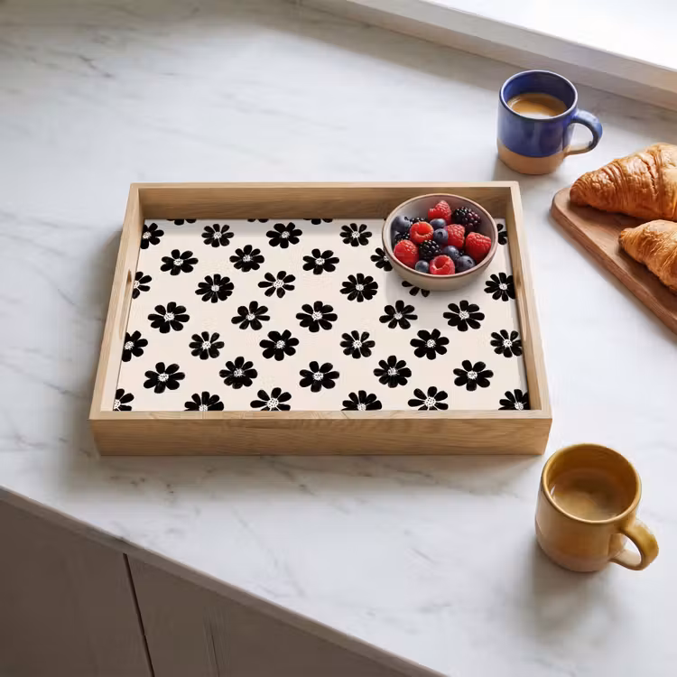 Plateau - Graphique - Marguerites - Noir - Beige — 3