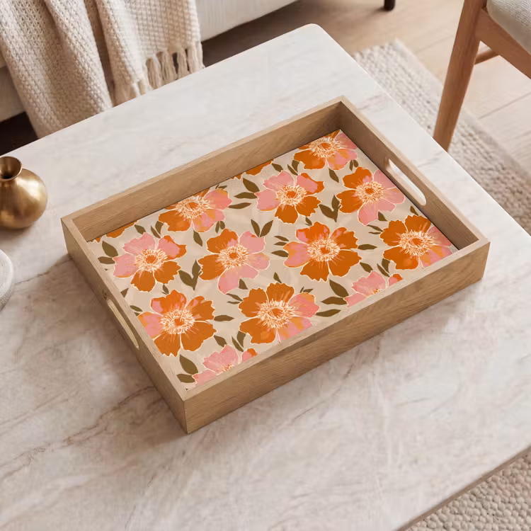 Plateau - Fleurs - Motif - Rétro — 2