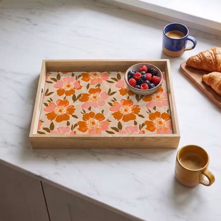 Plateau - Fleurs - Motif - Rétro — 3