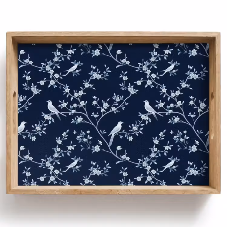 Plateau - Graphique - Branche fleurie - Bleu — 1