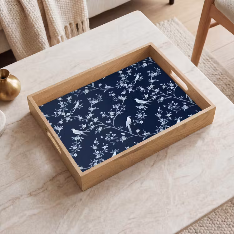 Plateau - Graphique - Branche fleurie - Bleu — 2
