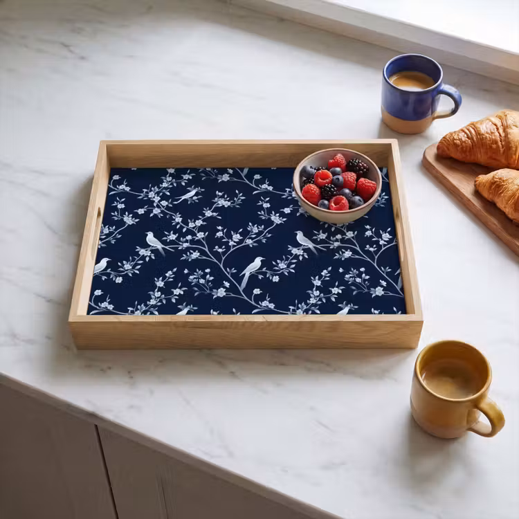Plateau - Graphique - Branche fleurie - Bleu — 3