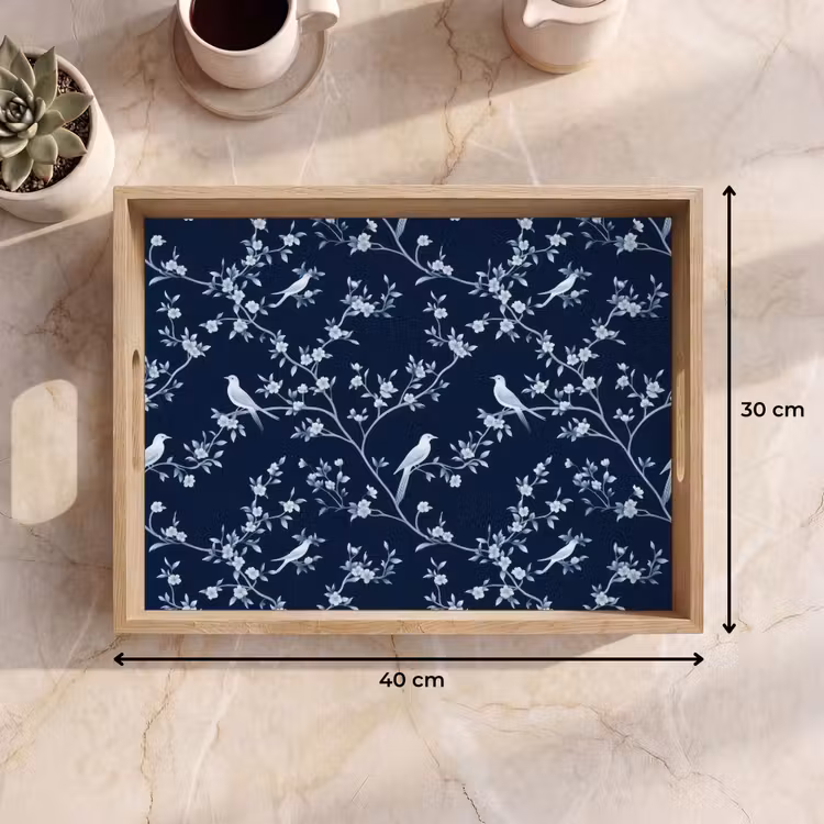 Plateau - Graphique - Branche fleurie - Bleu — 7