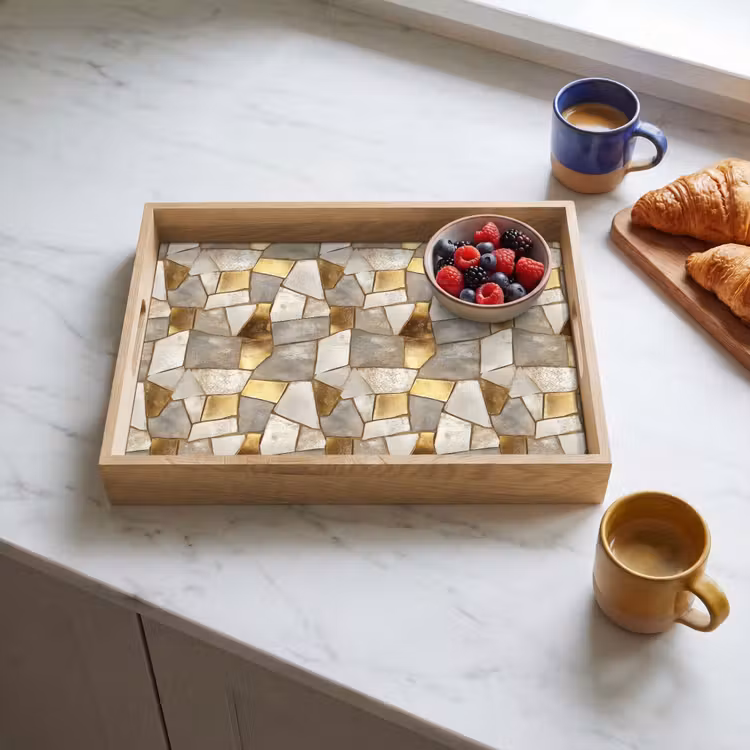 Plateau - Mosaïque - Marbre - Or — 3