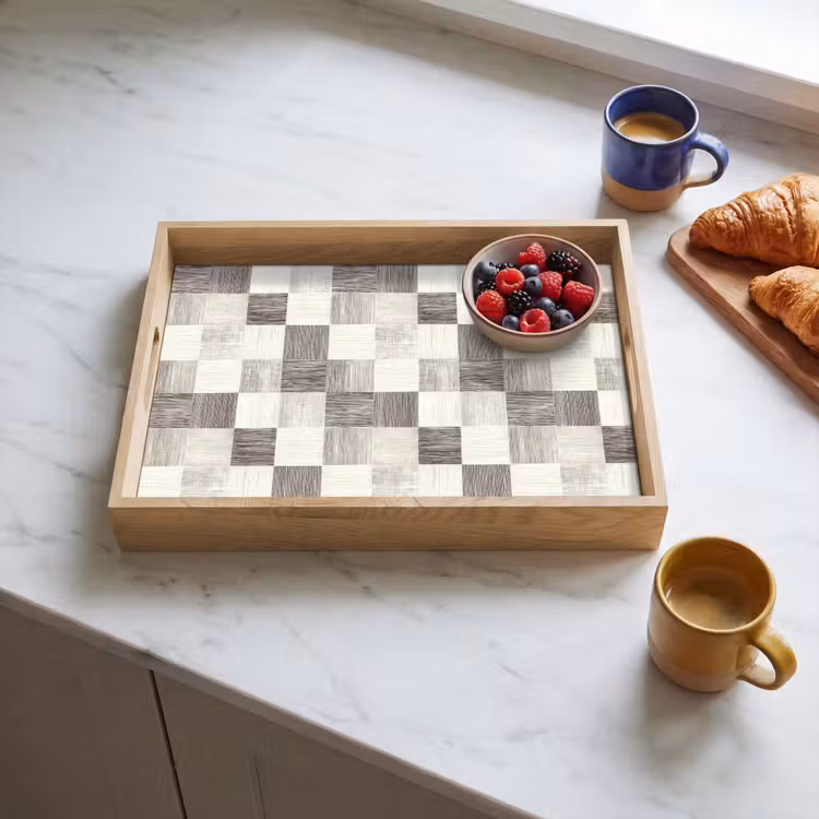 Plateau - Motif - damier - grain de bois — 3
