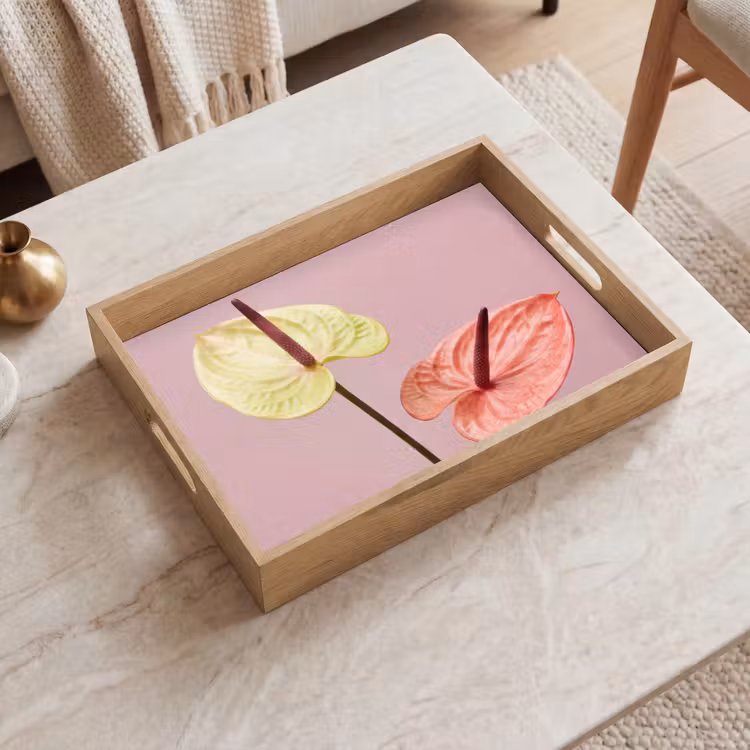 Plateau - Fleurs - Anthuriums - Jaune - Rose — 2