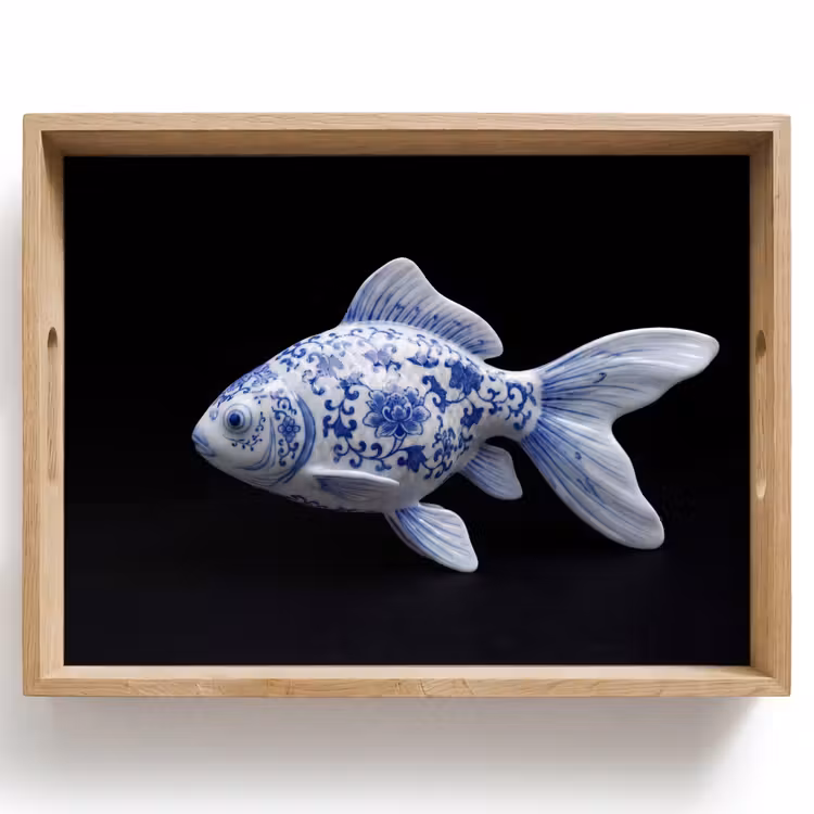 Plateau - Porcelaine - Poisson rouge - Delftware — 1