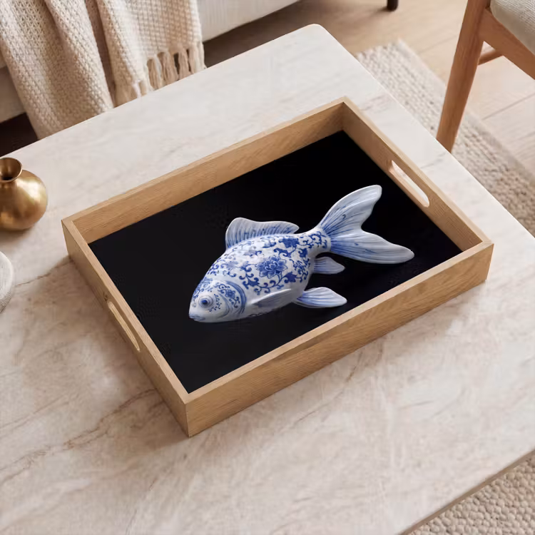 Plateau - Porcelaine - Poisson rouge - Delftware — 2