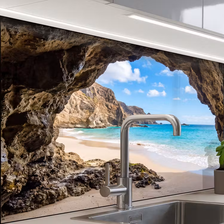 Crédence cuisine - Grotte - Plage - Mer - Bleu — 1