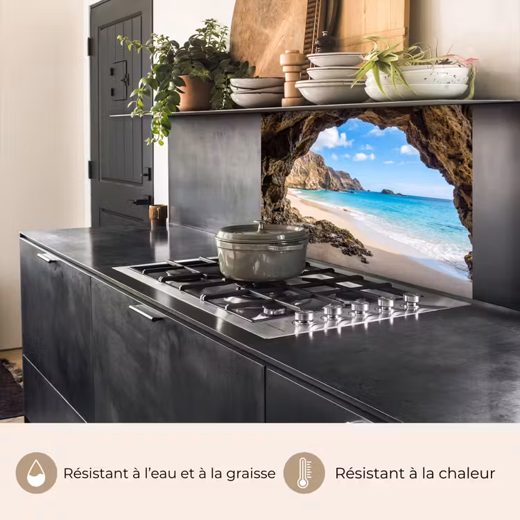 Crédence cuisine - Grotte - Plage - Mer - Bleu — 4