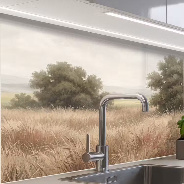 Crédence cuisine - Paysage - Minimaliste - Beige — 1