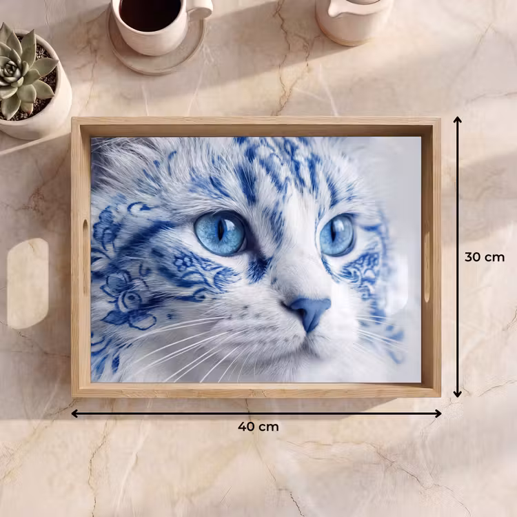 Plateau - Chat - Motif - Bleu — 7