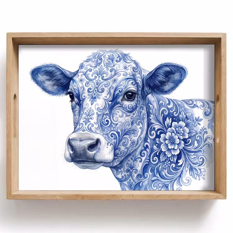 Plateau - Illustration - Vache - Bleu — 1