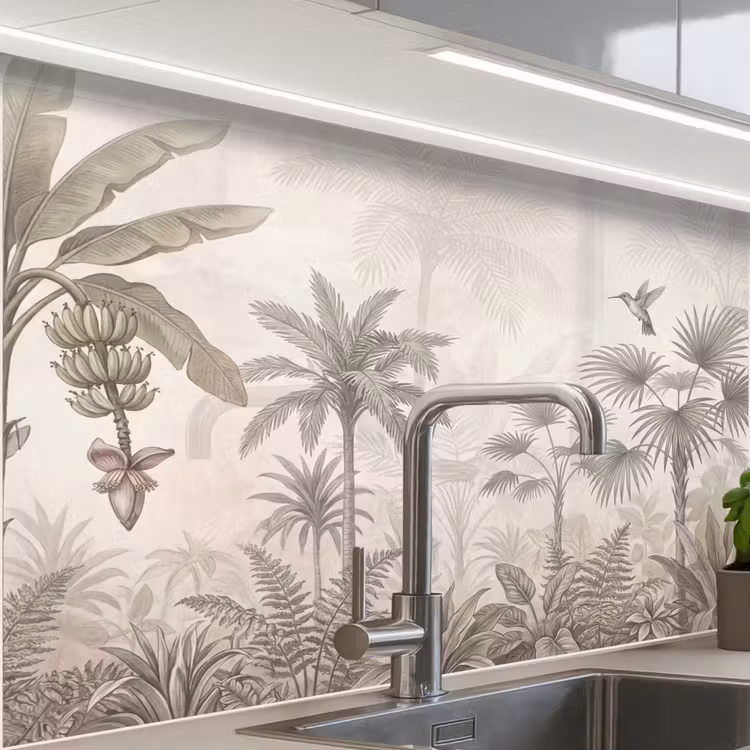 Crédence cuisine - Jungle - Arbre de piste - Colibri - Beige — 1