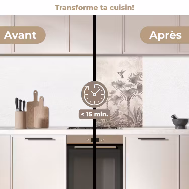 Crédence cuisine - Jungle - Arbre de piste - Colibri - Beige — 2