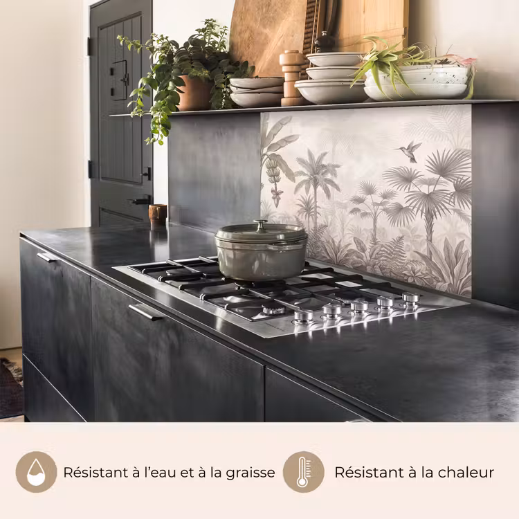 Crédence cuisine - Jungle - Arbre de piste - Colibri - Beige — 4