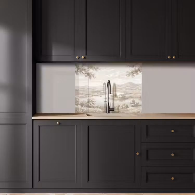 Crédence cuisine - Rivière paysage - Montagnes - Nature - Vintage - Beige — 5