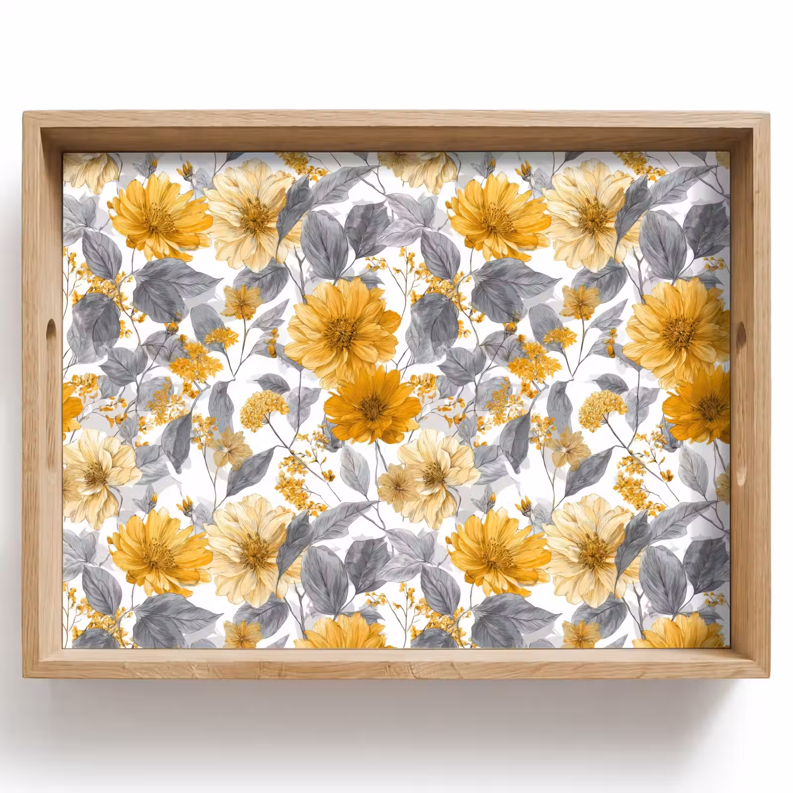 Plateau - Fleurs - Botanique - Élégant - Jaune ocre - Gris — 1