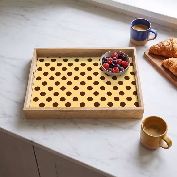 Plateau - À pois - Pois - Rétro - Jaune - Marron — 3