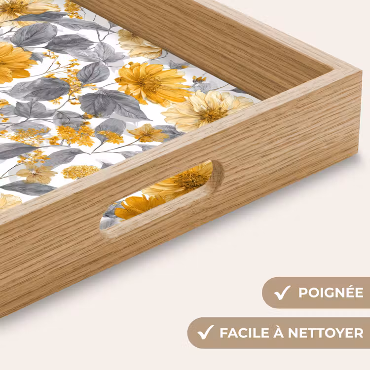 Plateau - Fleurs - Botanique - Élégant - Jaune ocre - Gris — 8