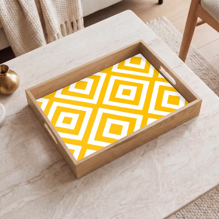 Plateau - Géométrique - Lignes - Moderne - Jaune - Blanc — 2