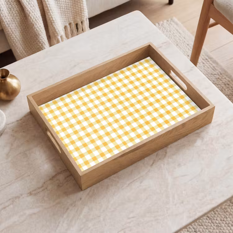 Plateau - Carreaux - Vichy - Classique - Jaune et blanc — 2