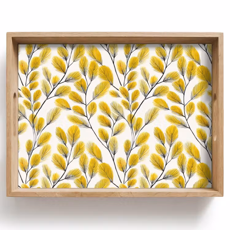 Plateau - Feuilles - Botanique - Élégant - Jaune - Noir — 1