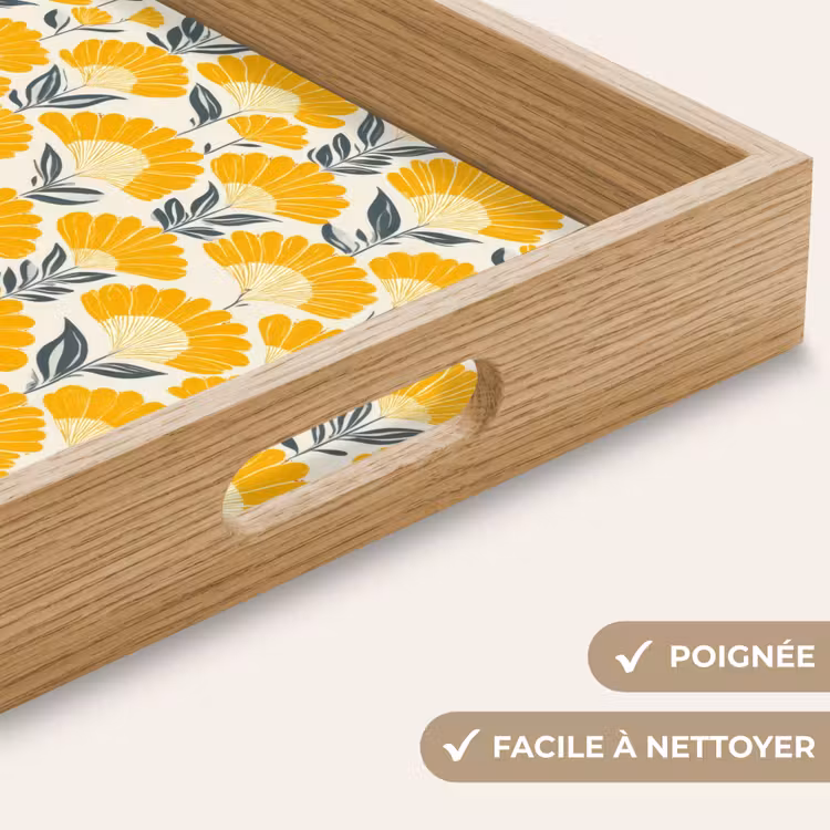 Plateau - Fleurs - Rétro - Botanique - Jaune ocre - Gris — 8