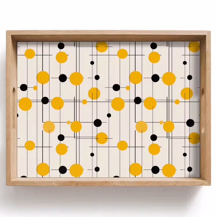 Plateau - Géométrique - Rétro - Lignes - Jaune ocre - Noir — 1