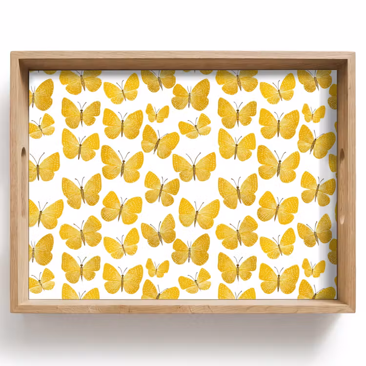 Plateau - Papillons - Botanique - Illustration - Jaune - Blanc — 1