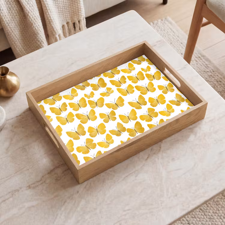 Plateau - Papillons - Botanique - Illustration - Jaune - Blanc — 2