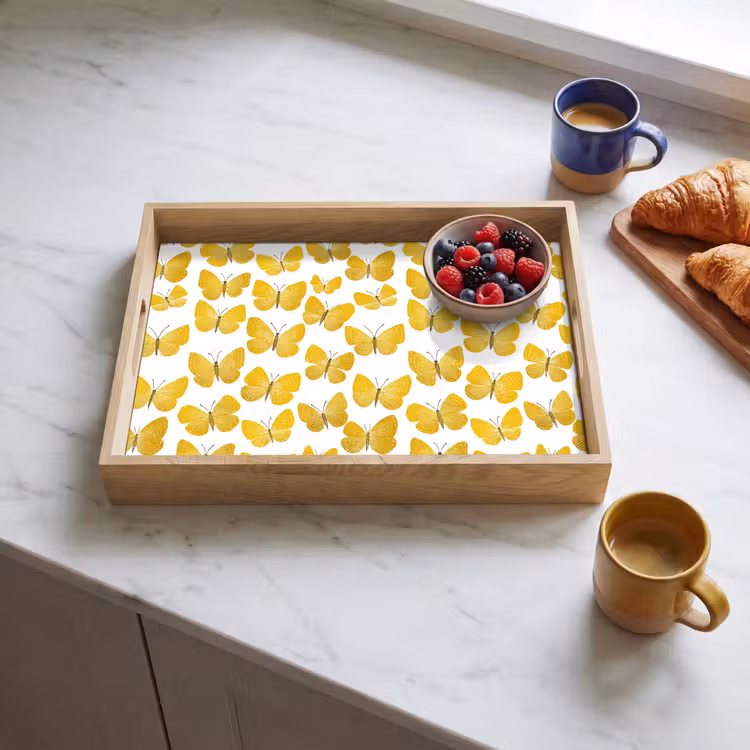 Plateau - Papillons - Botanique - Illustration - Jaune - Blanc — 3