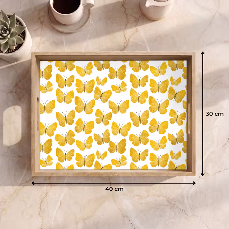 Plateau - Papillons - Botanique - Illustration - Jaune - Blanc — 7