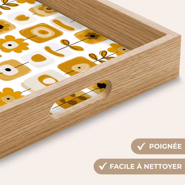 Plateau - Rétro - Abstrait - Fleurs - Jaune ocre — 8