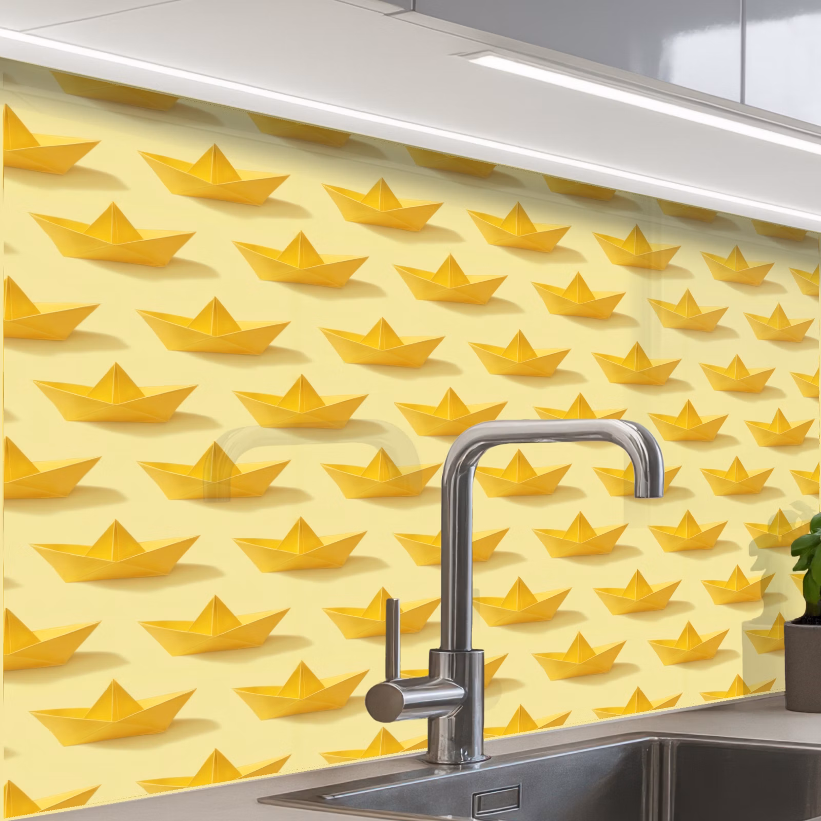 Crédence cuisine - Petits bateaux - Origami - Créativité - Jaune — 1